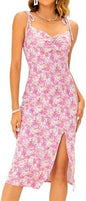 Sundresses - Floerns Women's Summer Split Thigh Spaghetti Strap Cami Midi Floral Dress