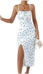Sundresses - Floerns Women's Summer Split Thigh Spaghetti Strap Cami Midi Floral Dress