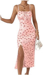 Sundresses - Floerns Women's Summer Split Thigh Spaghetti Strap Cami Midi Floral Dress