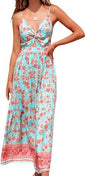 Sundresses - CUPSHE Women's Maxi Dress Floral Print Twisted V Neck Sleeveless Long Dress Summer Casual Dress
