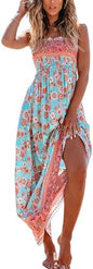 Sundresses - CUPSHE Women's Maxi Dress Ditsy Floral Smocked Summer Sundress Sleeveless Ruffled Spaghetti Straps Long Beach Formal Dress