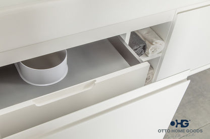 Gala 60" White Floating Bathroom Vanity with Porcelain Top & Hidden Drawer