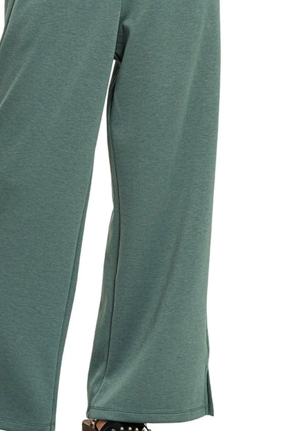 Zenana Scuba Drawstring Pants in Jade