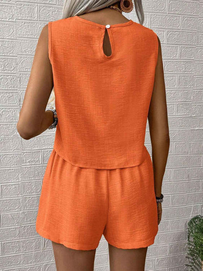 Round Neck Sleeveless Top Set with Shorts for Women
