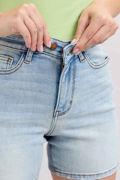 Judy Blue Plus Size Denim Shorts with Pockets - Full Size 2 Button Design