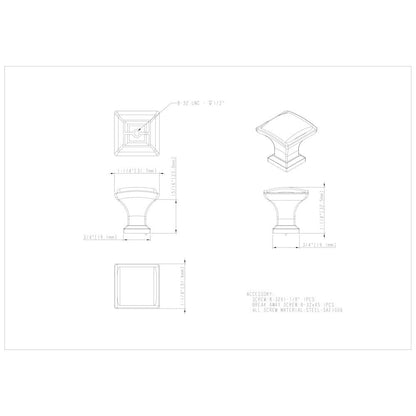 1-1/4" Overall Length Satin Nickel Square Annadale Cabinet Knob