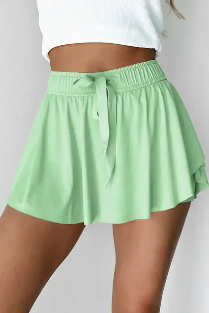 Light Green Drawstring High Waist Lined Tennis Skort