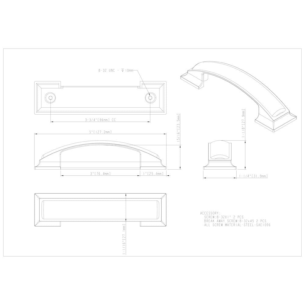 96 mm Center-to-Center Satin Nickel Square Annadale Cabinet Cup Pull