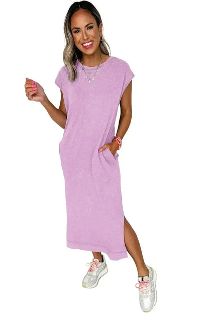 Carrot Mineral Wash Pocketed T-shirt Dress