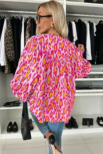 Light Leopard Print Balloon Sleeve Loose Blouse | Femstylo