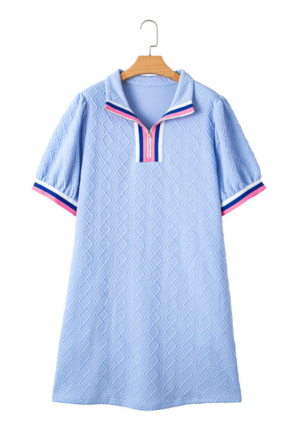 Beau Blue Striped Pop of Color Collared Checkered Textured Plus Size Dress