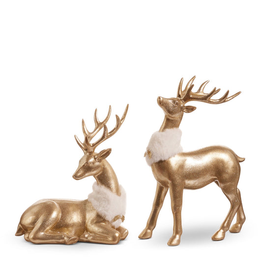 Christmas Carousel Collection - 11.5" Gold Deer with Fur Collar - SET OF 2
