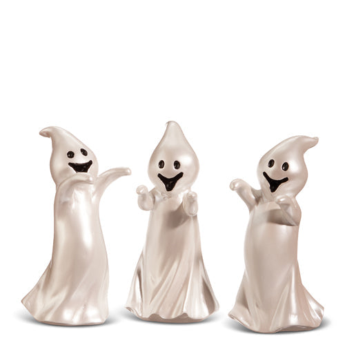 6.5" PEARLESCENT SMILING GHOST - SET OF 3
