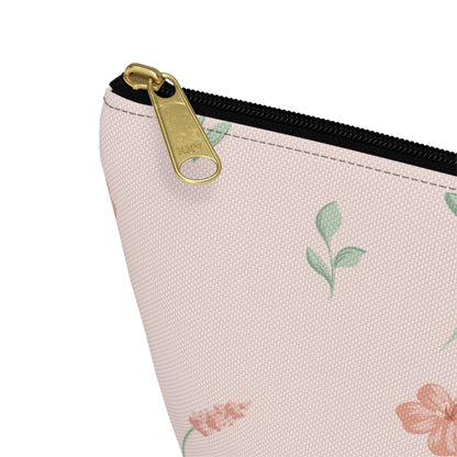 Customizable: Floral Cosmetic Bag with T-Bottom, Makeup Organizer, Flower Print Pouch, Cute Travel Accessory, Gift for Her, Mother’s Day