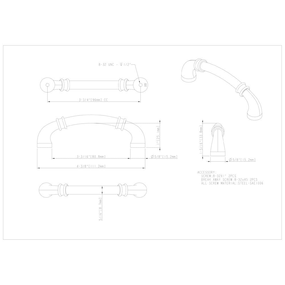 96 mm Center-to-Center Satin Nickel Marie Cabinet Pull