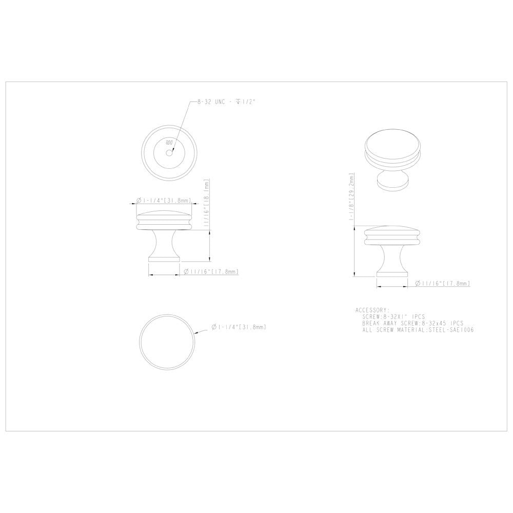 1-1/4" Diameter Satin Nickel Marie Cabinet Knob