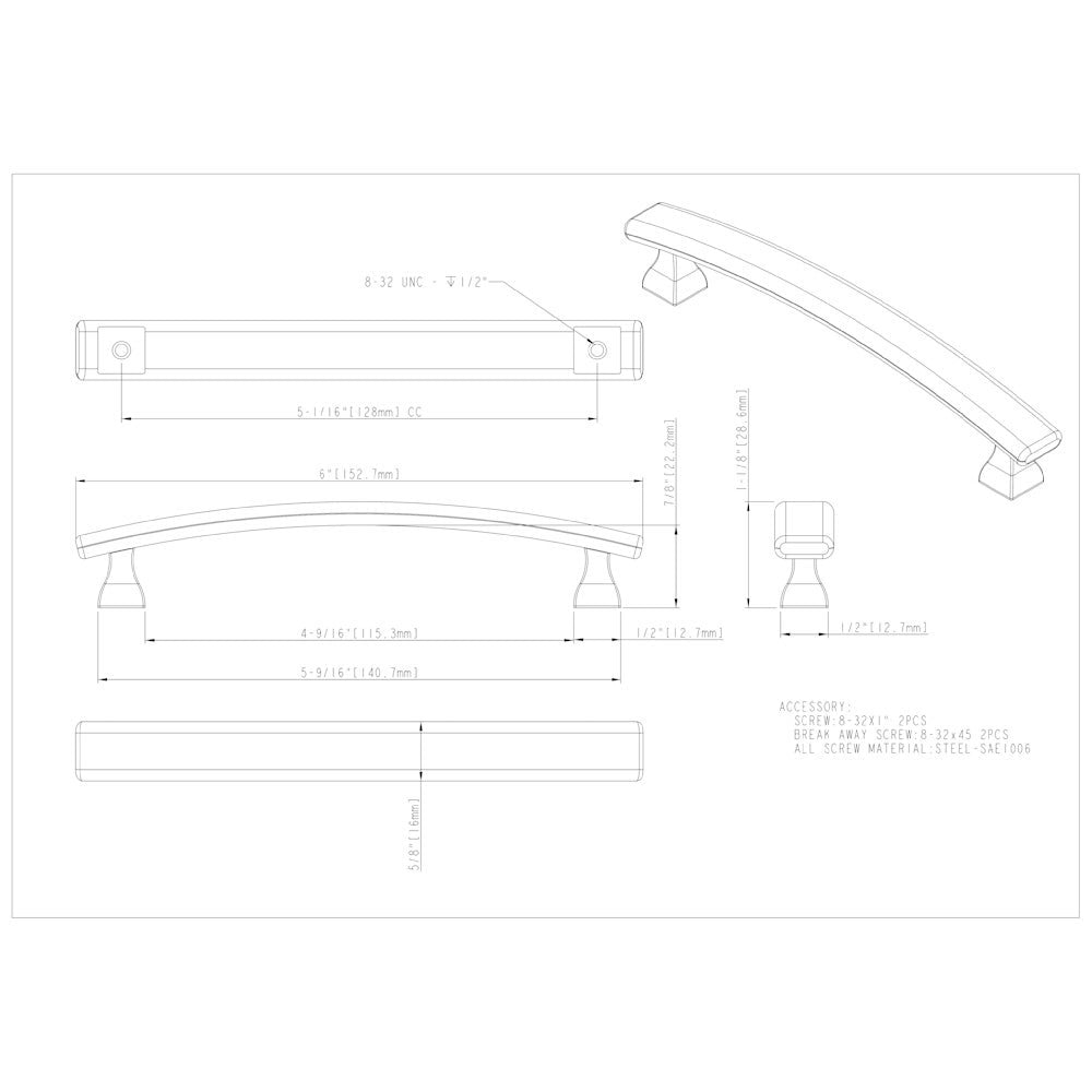 3" Center-to-Center Satin Nickel Square Hadly Cabinet Pull
