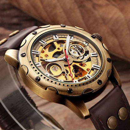 Men's Bronze Steampunk Watch - 44mm Automatic Skeleton Timepiece