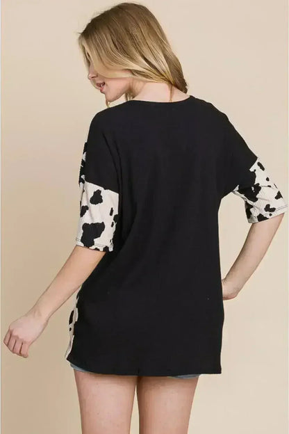 Animal Contrast Ribbed Tee - Edgy Women's Top | Femstylo