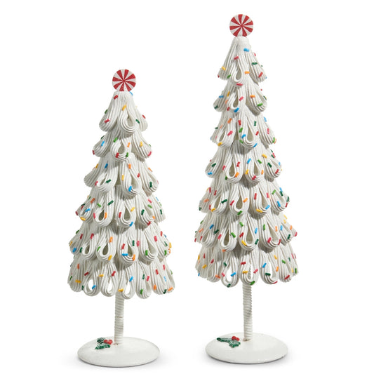 Santa's Sweet Shoppe Collection - White Icing Trees with Sprinkles - SET OF 2