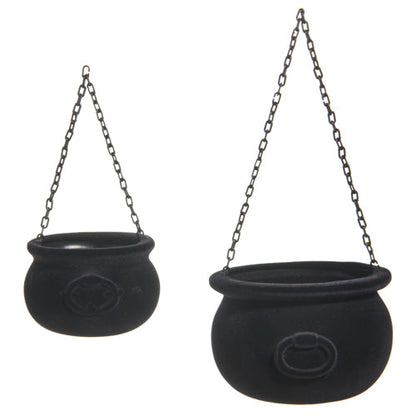 Halloween Carnival - 10" & 7.5" BLACK FLOCKED CAULDRONS - SET OF 2