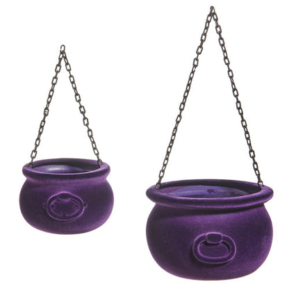 Halloween Carnival - 10" & 7.5" PURPLE FLOCKED CAULDRONS - SET OF 2