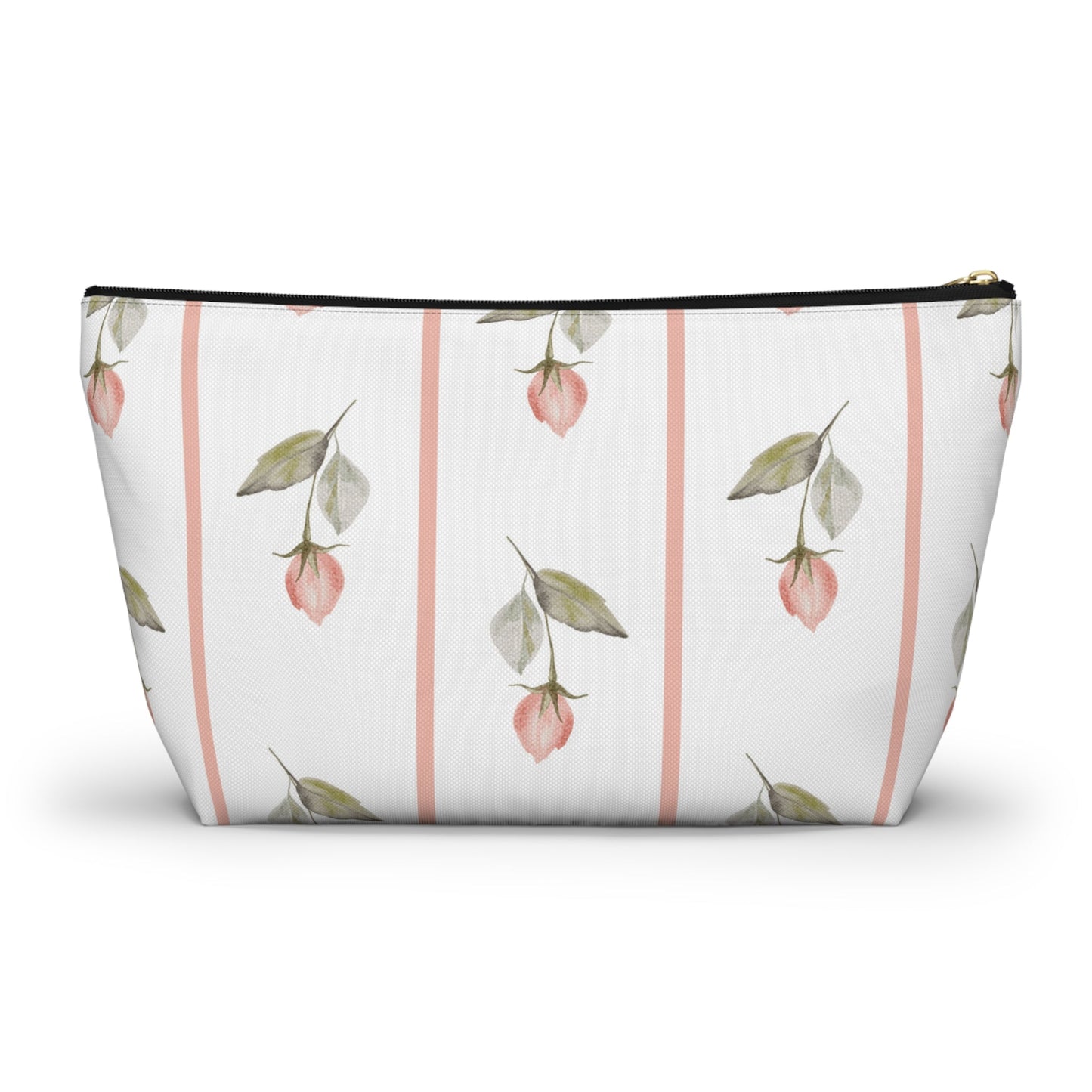 Customizable: Chic Floral Accessory Pouch for Women, Makeup Bag, Travel Toiletry Organizer, Gift for Her, Rose Striped Design