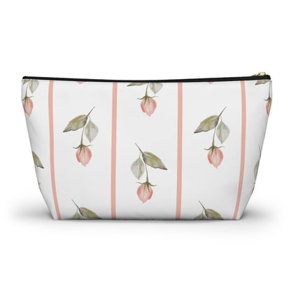 Customizable: Chic Floral Accessory Pouch for Women, Makeup Bag, Travel Toiletry Organizer, Gift for Her, Rose Striped Design