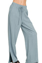 Zenana Linen Drawstring Pants in Blue Grey