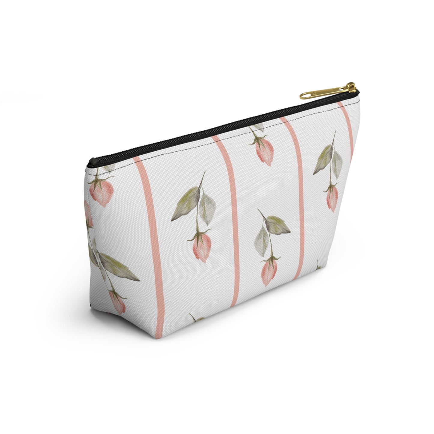 Customizable: Chic Floral Accessory Pouch for Women, Makeup Bag, Travel Toiletry Organizer, Gift for Her, Rose Striped Design