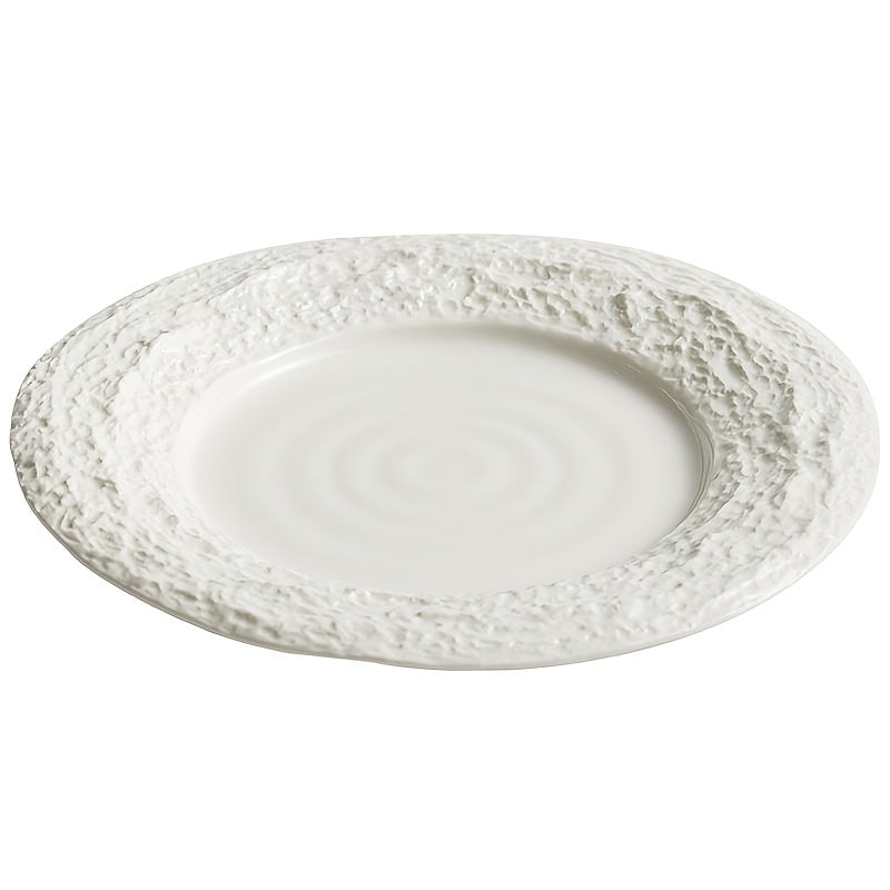 Elegant European Ceramic Dinner Plate with Relief Pattern