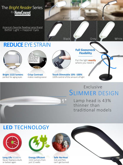 26"H LED Bright Reader Natural Daylight Full Spectrum Desk Lamp Grey | Lighting | Kitchen + Metal