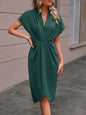 Summer Batwing Sleeve Dress - Stylish V-neck Pleated Short Sleeve Dress for Women