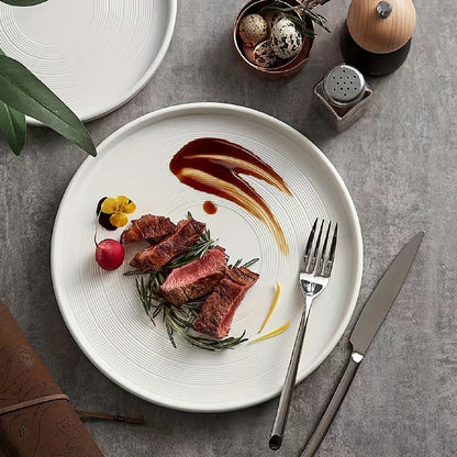 Elegant Hans White Ceramic Steak  Pasta Plate Set