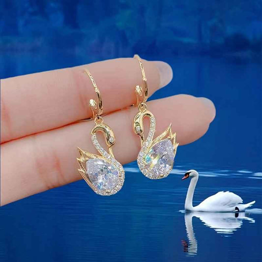 Sweet Rhinestone Swan Earrings for Women - Fashion Jewelry
