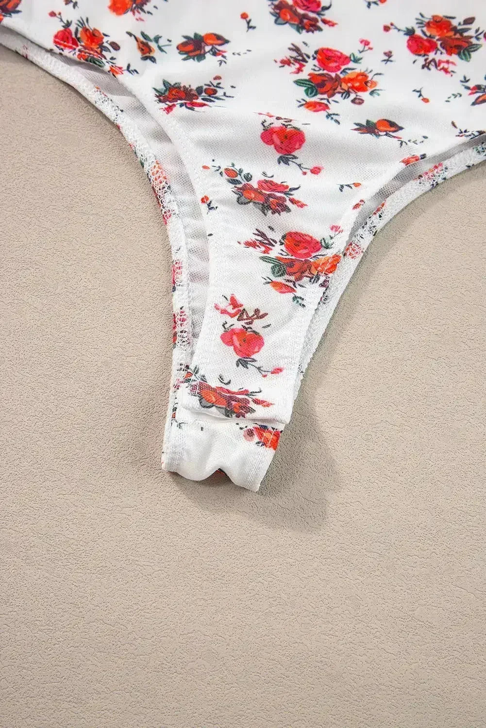 White Floral V-Cut Mesh Bodysuit with Frill Trim - Femstylo