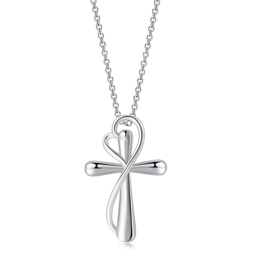 Heart-shaped Cross Necklace - Simple Color Separation Electroplating Design