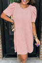 Blossom Corded Crew Neck Puff Sleeve Mini Dress