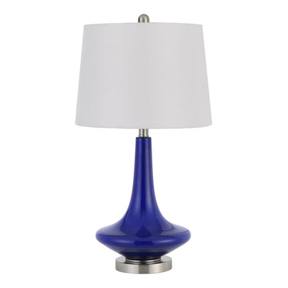 Set Of Two 26" Silver Metal Two Light Bedside Table Lamps With White | Lighting | Kitchen + Metal