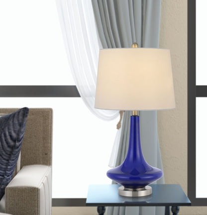 Set Of Two 26" Silver Metal Two Light Bedside Table Lamps With White | Lighting | Kitchen + Metal