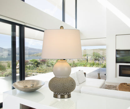 Set Of Two 24" Silver Metal Two Light Desk Table Lamps With White | Lighting | Kitchen + Metal