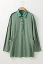 Pink Waffle Long Sleeve Collared Half Button Relaxed Fit Top