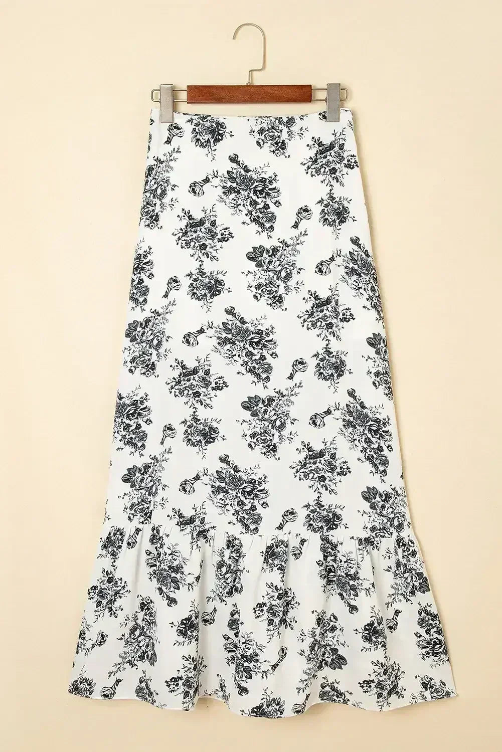 Sky Blue Boho Floral High Waist Ruffle Split Maxi Skirt
