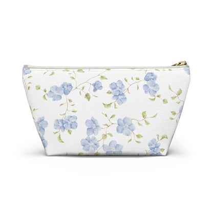 Customizable: Floral Accessory Pouch, Cosmetic Bag, Makeup Organizer, Gift for Her, Travel Essentials, Blue Floral Design