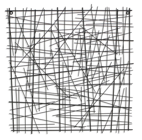 32" X 32" Black Handcrafted Abstract Lines Metal Hanging Dimensional