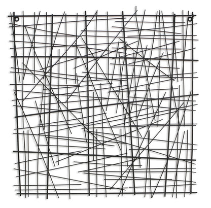 32" X 32" Black Handcrafted Abstract Lines Metal Hanging Dimensional