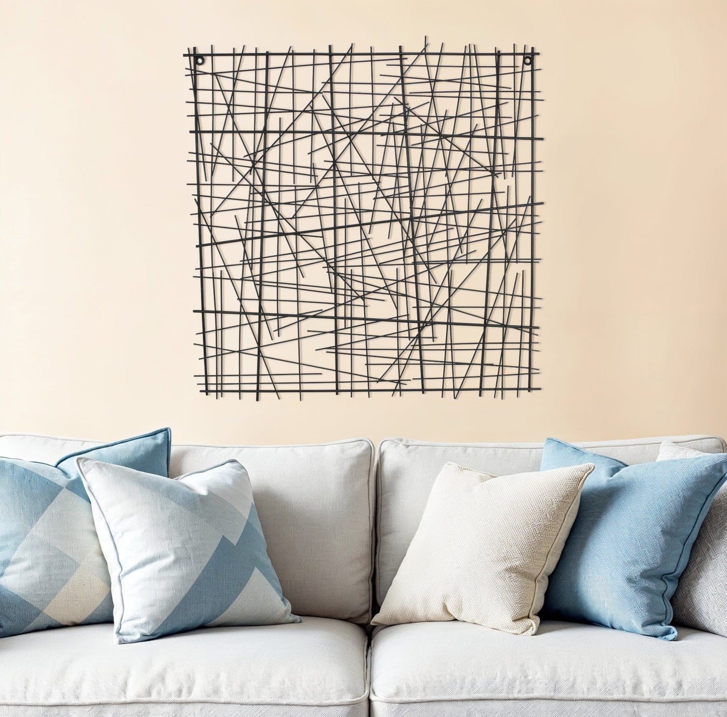 32" X 32" Black Handcrafted Abstract Lines Metal Hanging Dimensional
