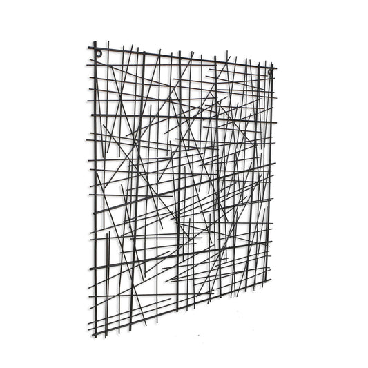 32" X 32" Black Handcrafted Abstract Lines Metal Hanging Dimensional