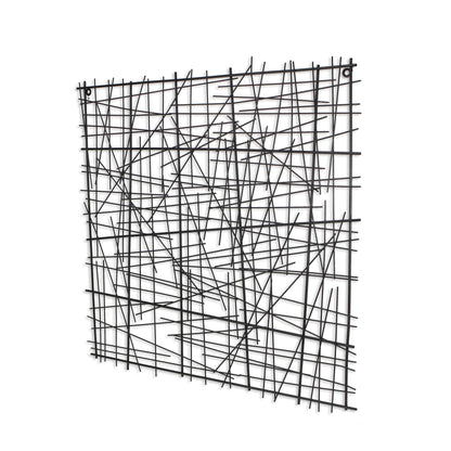 32" X 32" Black Handcrafted Abstract Lines Metal Hanging Dimensional