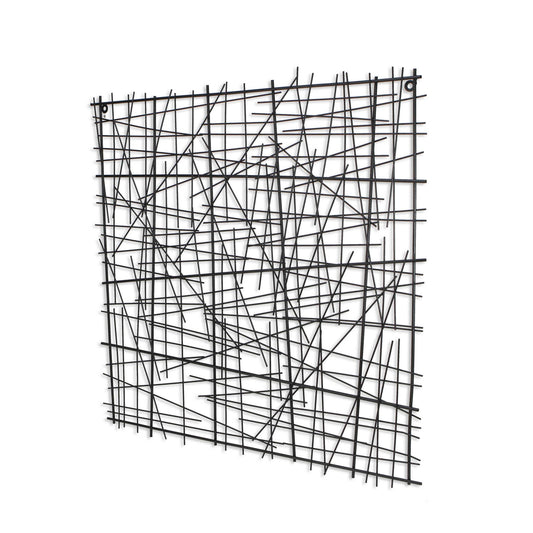 32" X 32" Black Handcrafted Abstract Lines Metal Hanging Dimensional